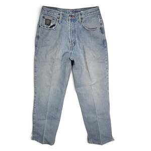 Cinch Light Wash Denim Jeans Size 33x32 Distressed Hem